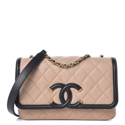 Chanel Caviar Quilted Small CC Filigree Flap Beige Black 1 of 8