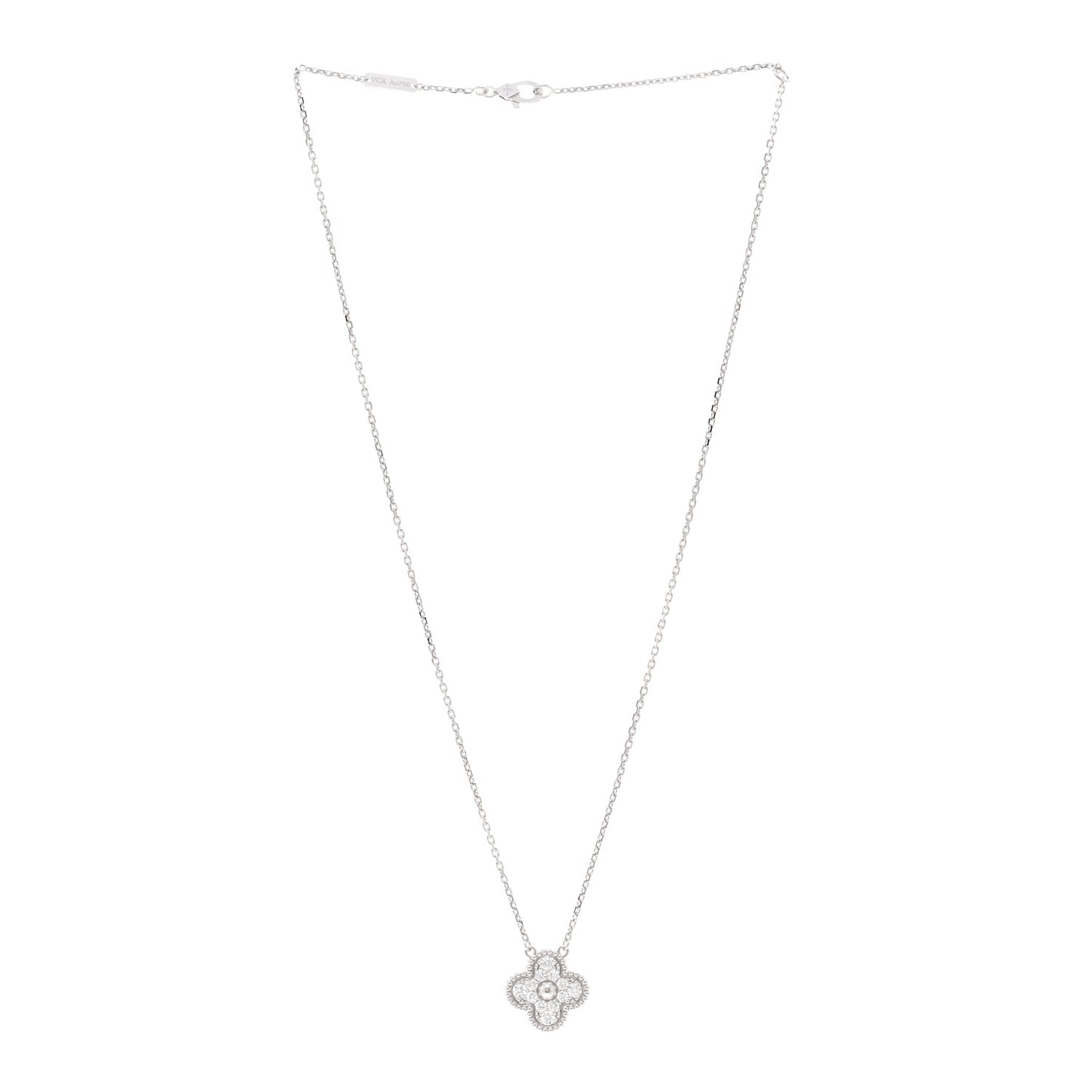 18K White Gold Diamond Vintage Alhambra Pendant Necklace