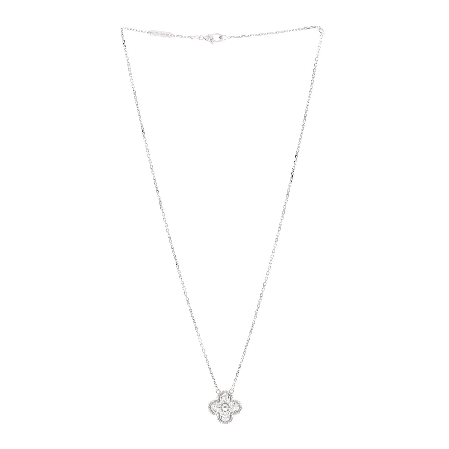 Van Cleef & Arpels 18K White Gold Diamond Vintage Alhambra Pendant Necklace 3 of 6