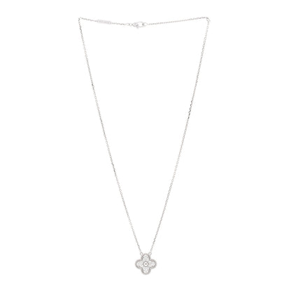 Van Cleef & Arpels 18K White Gold Diamond Vintage Alhambra Pendant Necklace 3 of 6