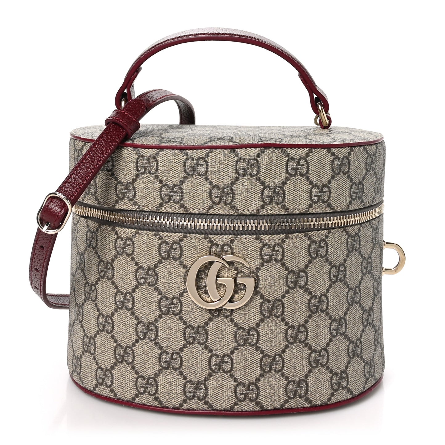 GG Supreme Monogram Ancora Calfskin Vanity Cosmetic Case Beige Ebony Rosso