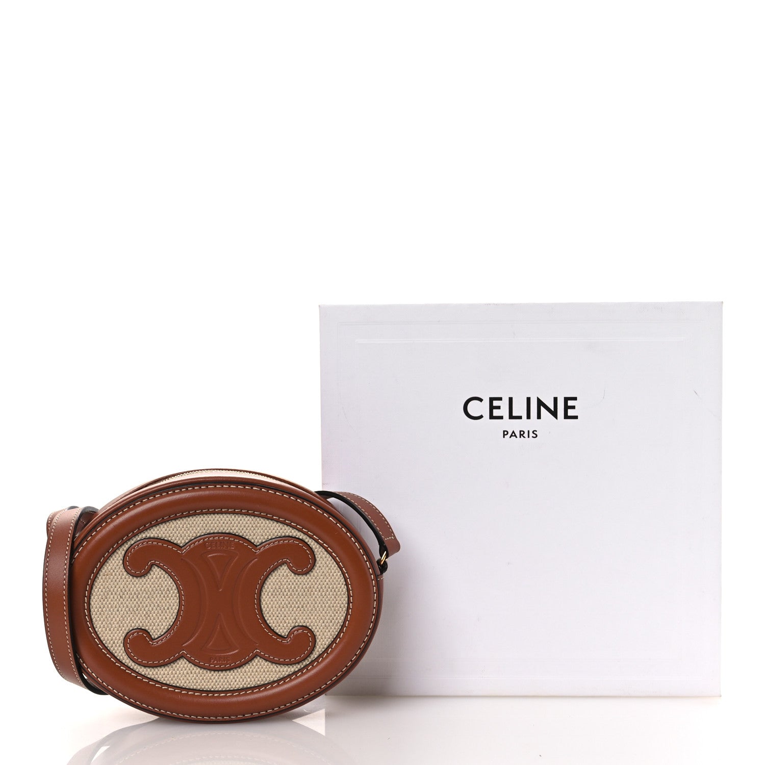 Celine Canvas Calfskin Cuir Small Triomphe Oval Crossbody Purse Natural Tan 9 of 9