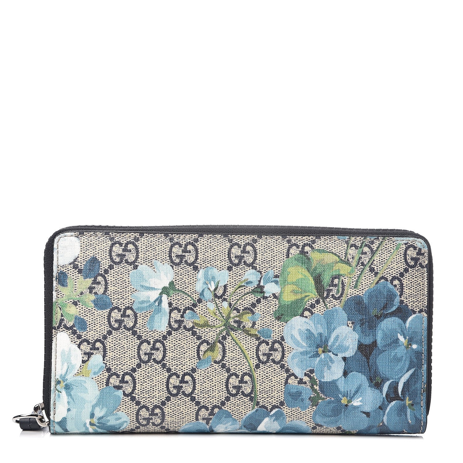 Gucci GG Supreme Monogram Blooms Zip Around Wallet Blue 1 of 6