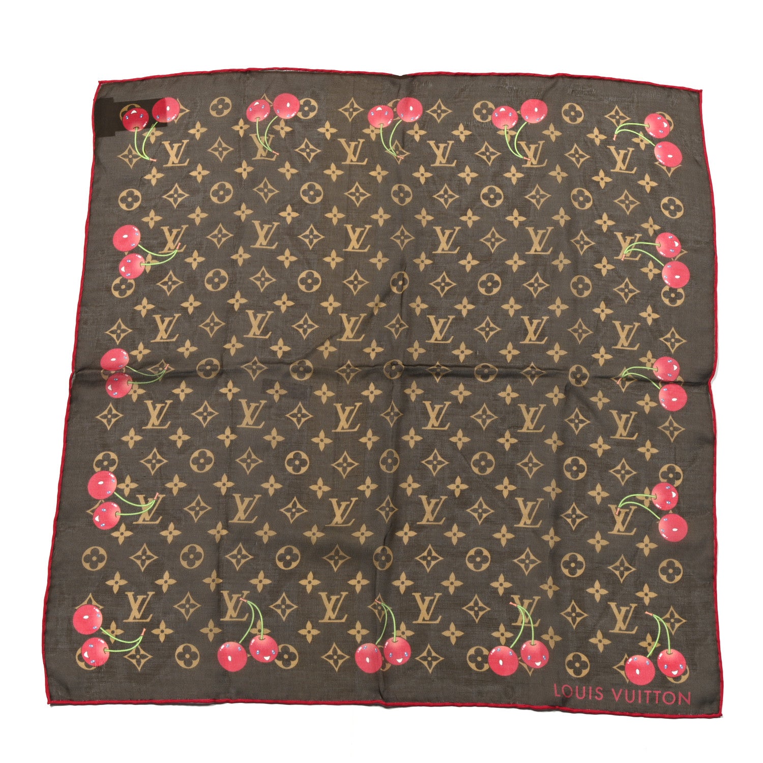 Louis Vuitton LV X TM Silk Monogram Cerise Square Scarf 55 Brown 1 of 4