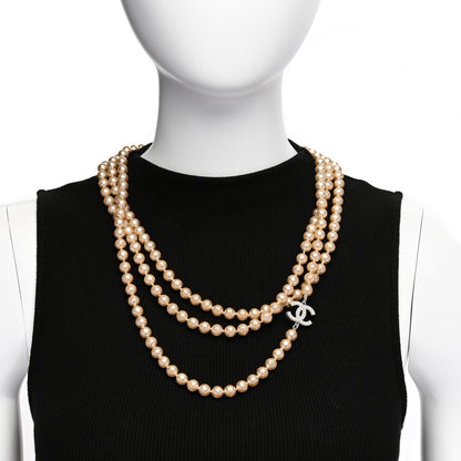 Chanel Crystal Pearl CC Long Necklace Silver 2 of 5