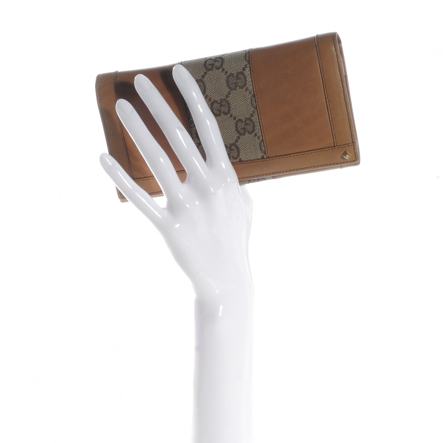 Gucci Leather Monogram Web Continental Wallet Tan 2 of 9