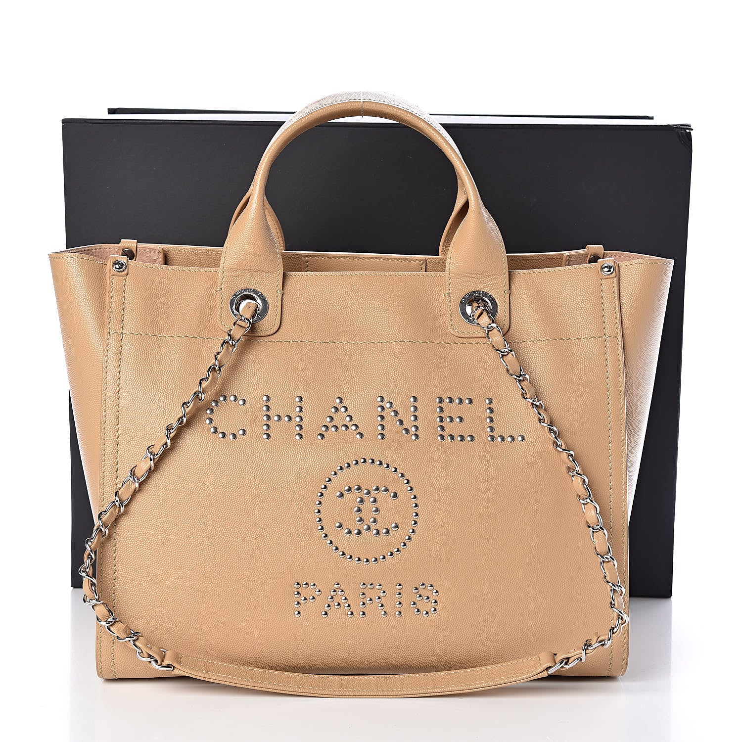 Chanel Caviar Small Studded Deauville Tote Beige 10 of 10
