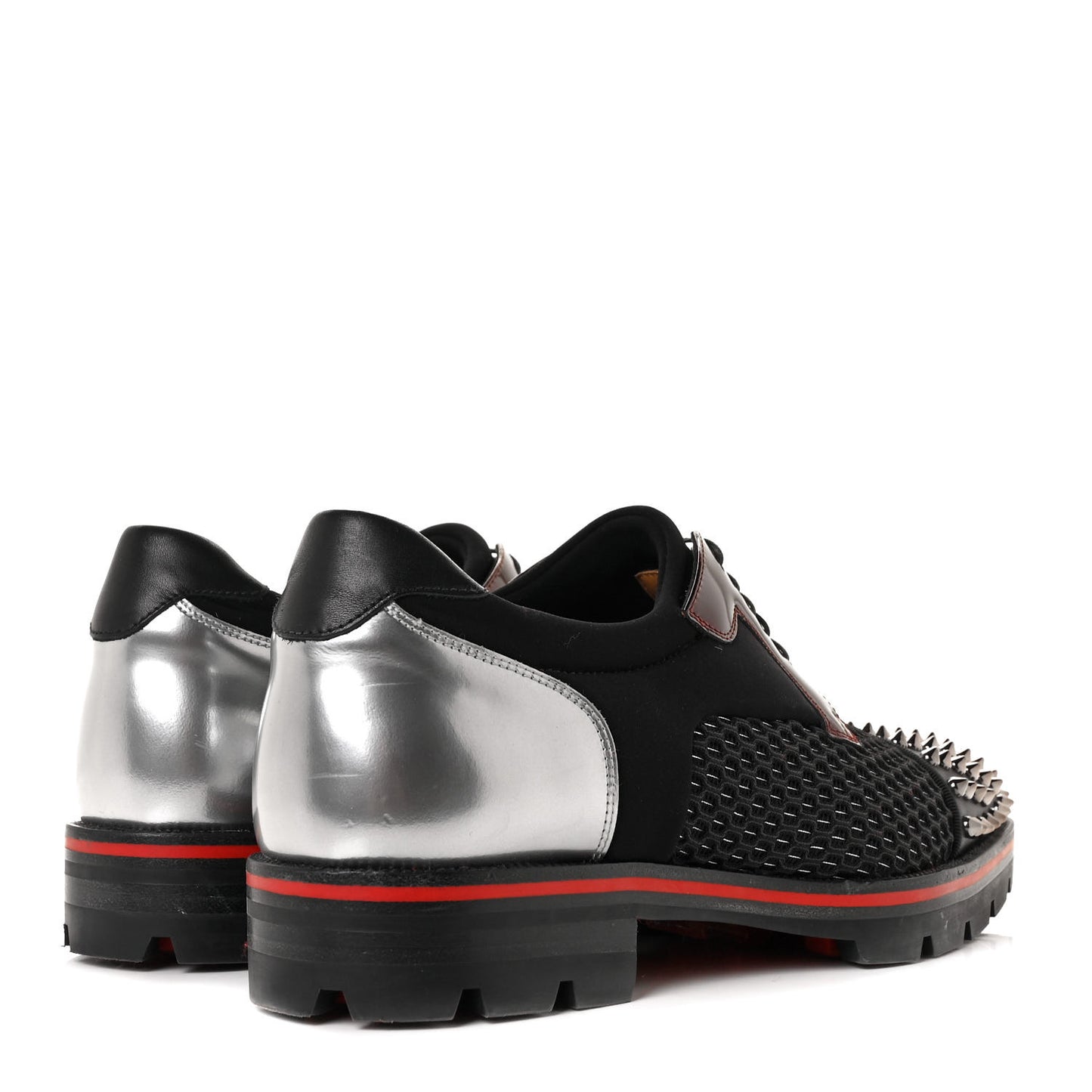 Calfskin Neoprene Lurex Studded Mens Luis Cap Toe Derby Oxfords 41 Black Silver
