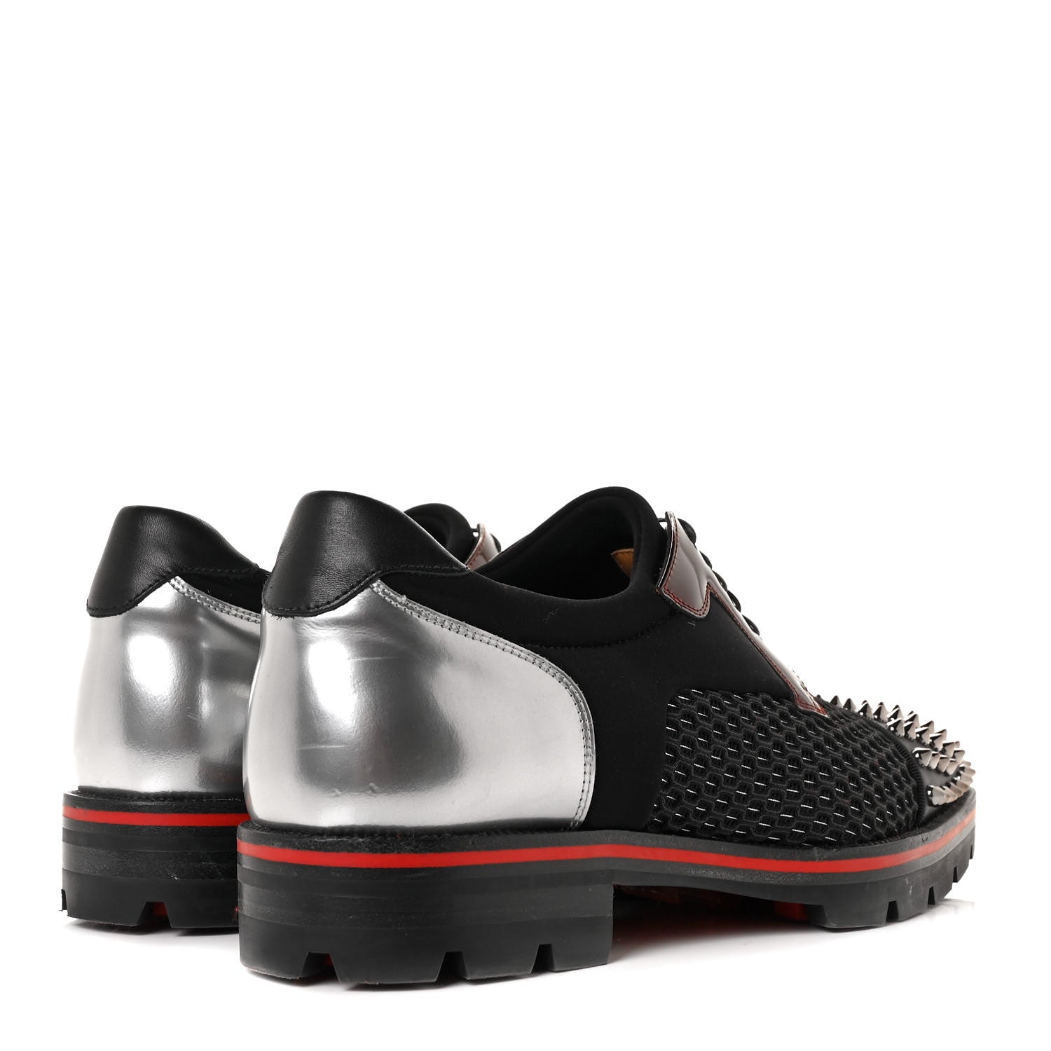 Christian Louboutin Calfskin Neoprene Lurex Studded Mens Luis Cap Toe Derby Oxfords 41 Black Silver 4 of 7