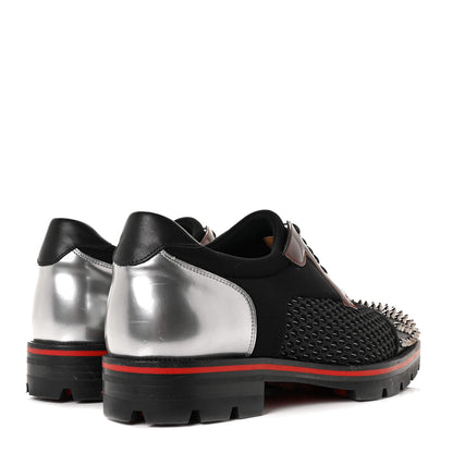Christian Louboutin Calfskin Neoprene Lurex Studded Mens Luis Cap Toe Derby Oxfords 41 Black Silver 4 of 7