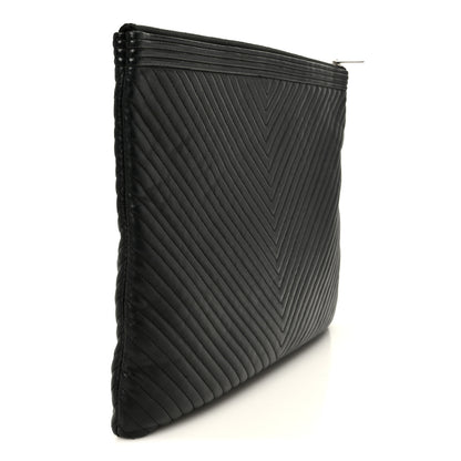 Chanel Lambskin Chevron Large Boy Zip Pouch Black 3 of 8