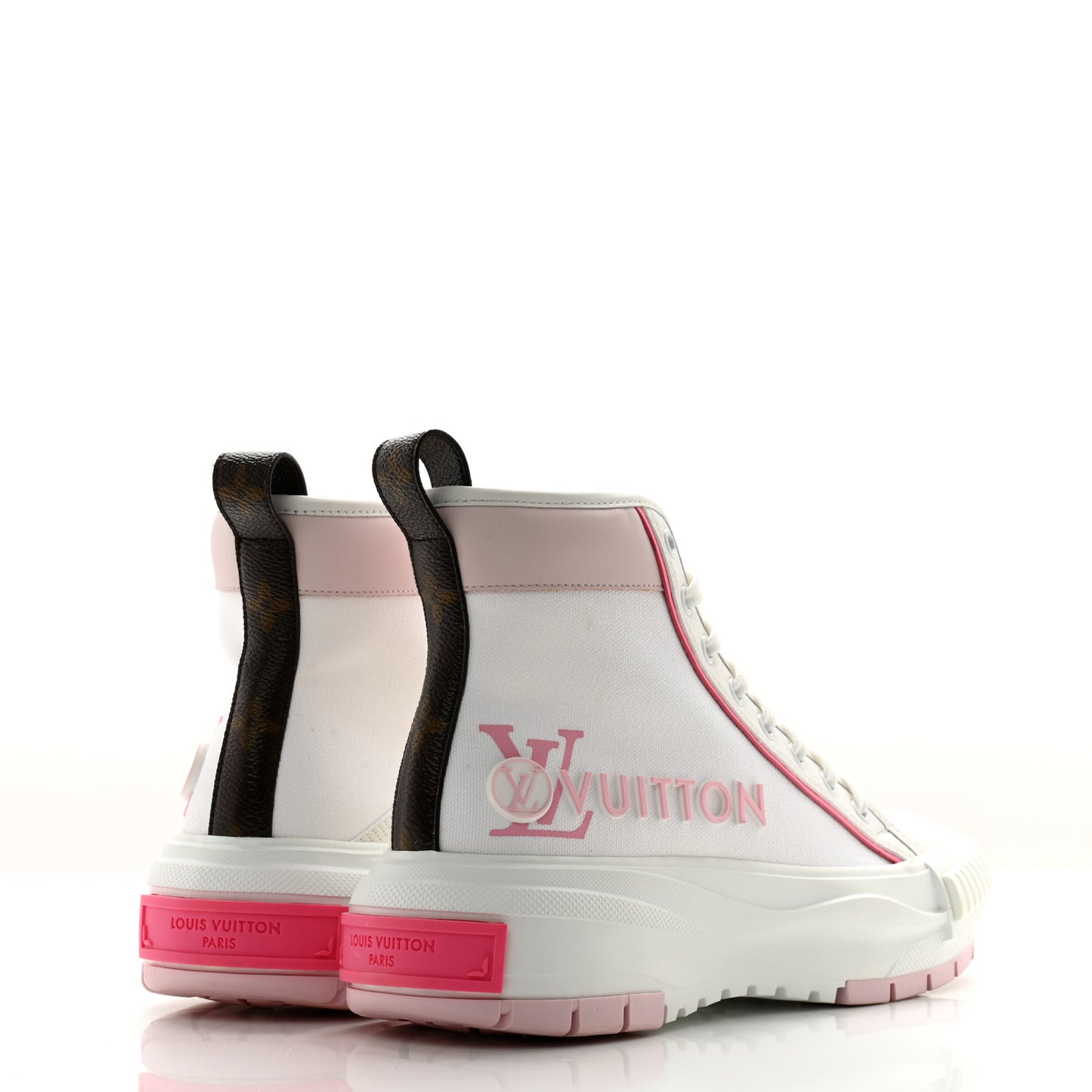 Canvas Monogram LV Squad Sneaker Boots 37.5 White Pink