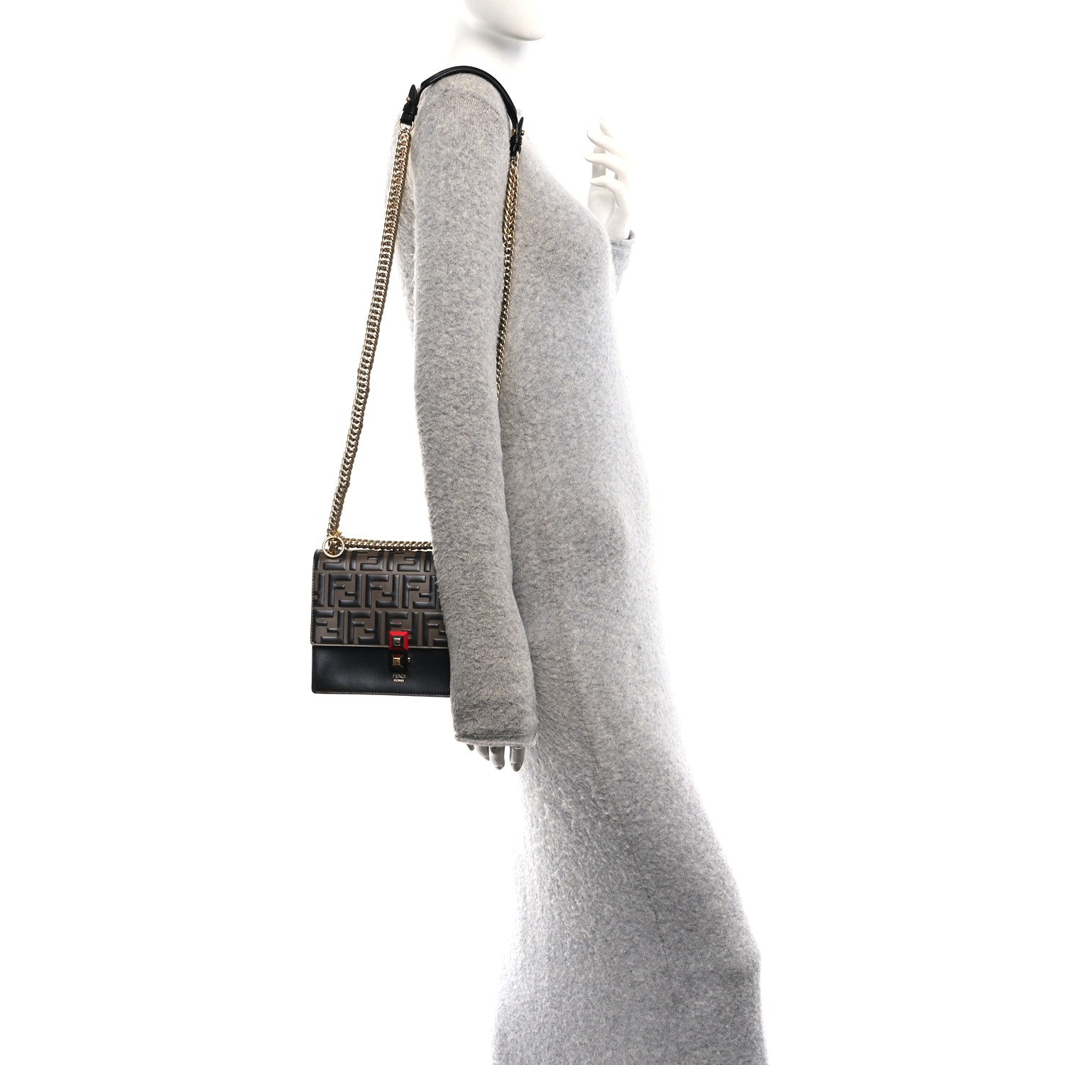 Fendi Vitello Liberty Bi-Color FF 1974 Embossed Small Kan I Shoulder Bag Black Maya 2 of 14