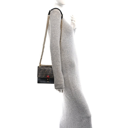 Fendi Vitello Liberty Bi-Color FF 1974 Embossed Small Kan I Shoulder Bag Black Maya 2 of 14