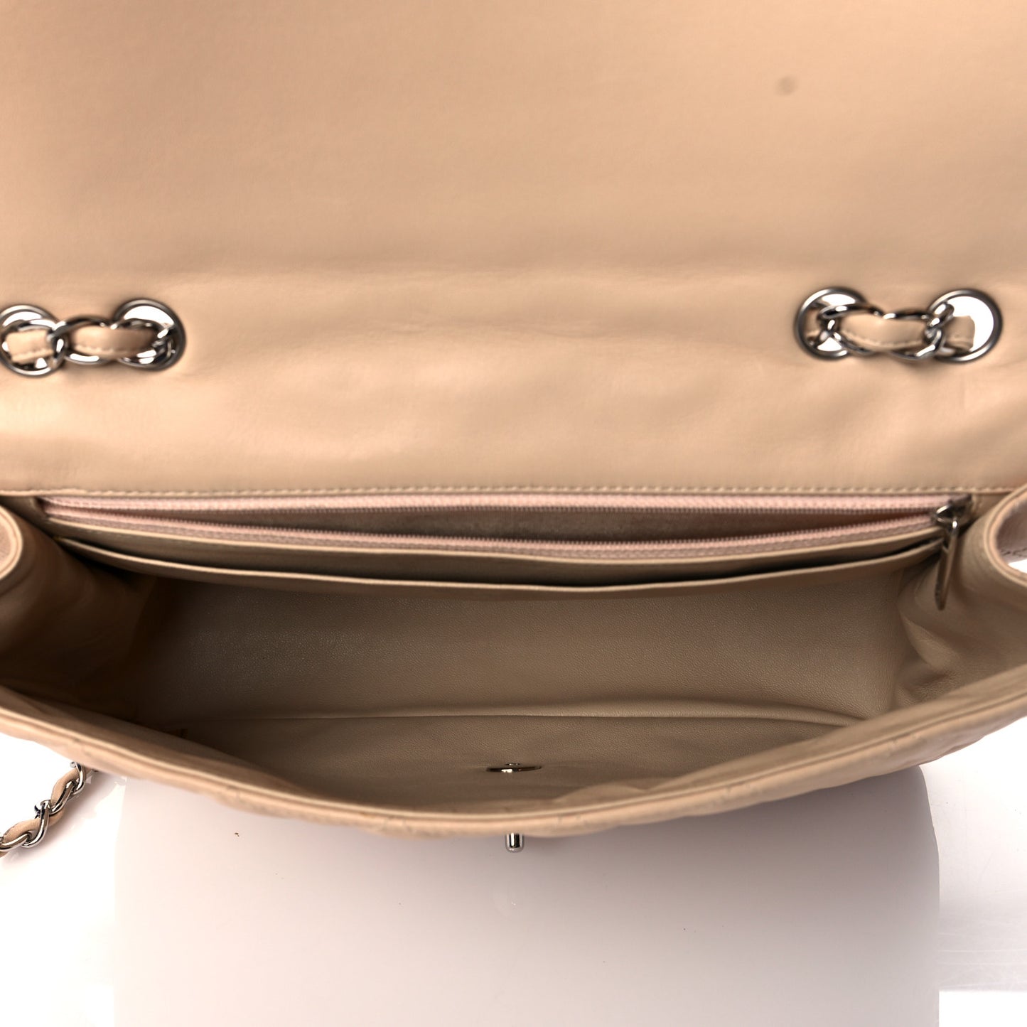 Lambskin Quilted Jumbo Single Flap Beige Clair