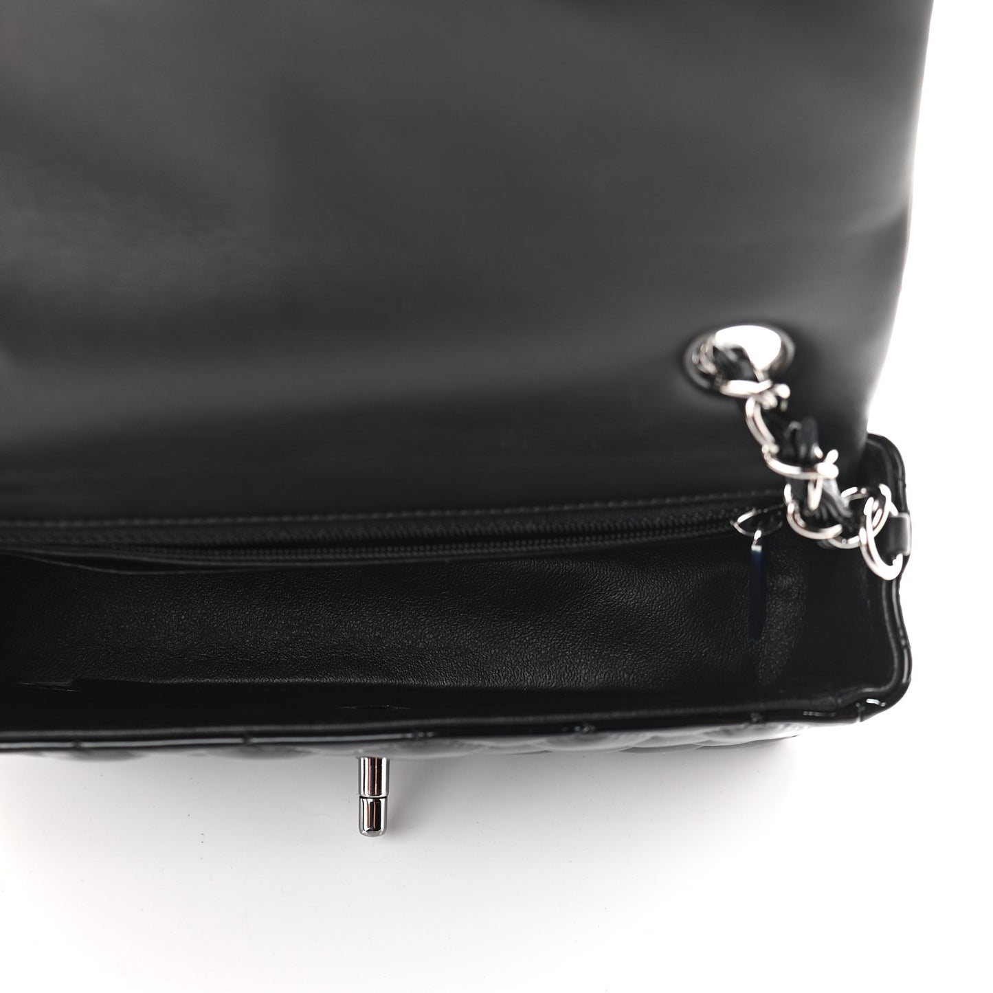 Patent Calfskin Quilted Mini Rectangular Flap Black