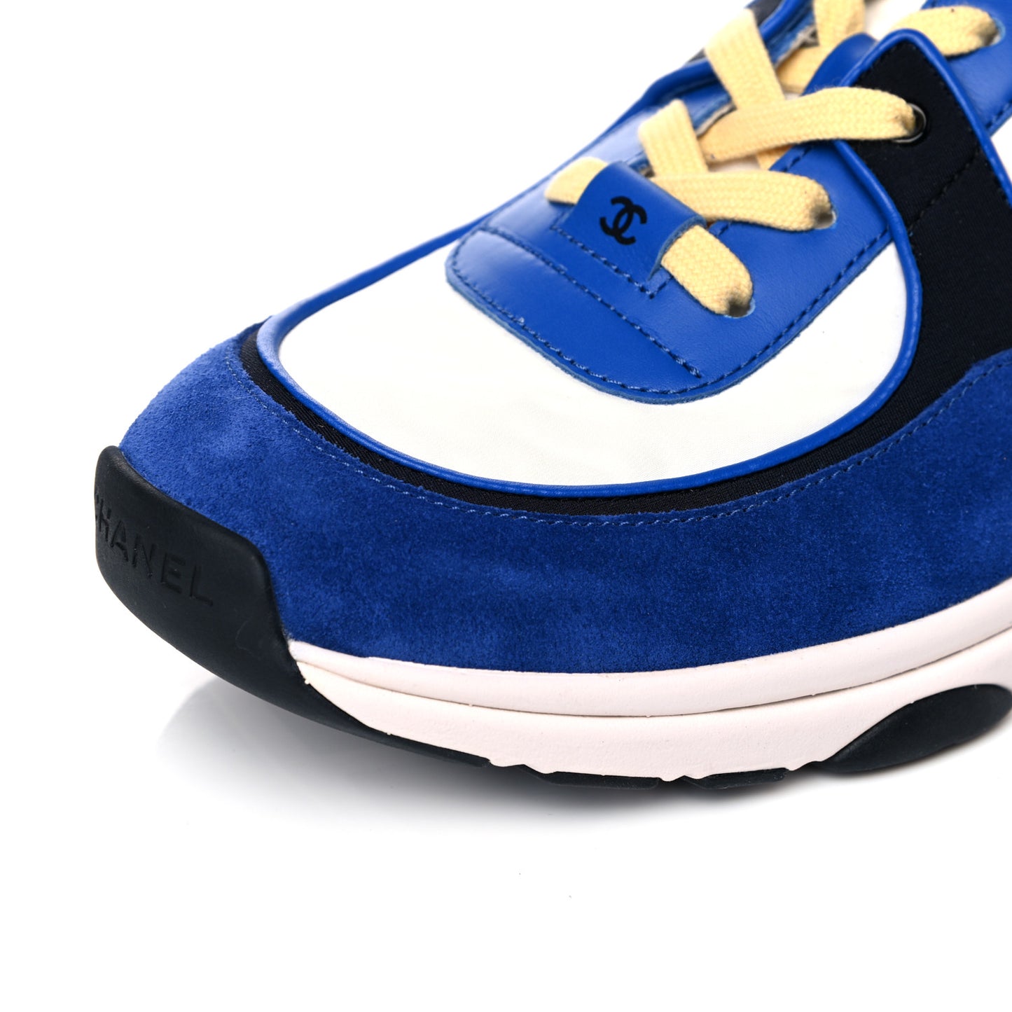 Nylon Lambskin Suede CC Womens Sneakers 41 Blue White Black