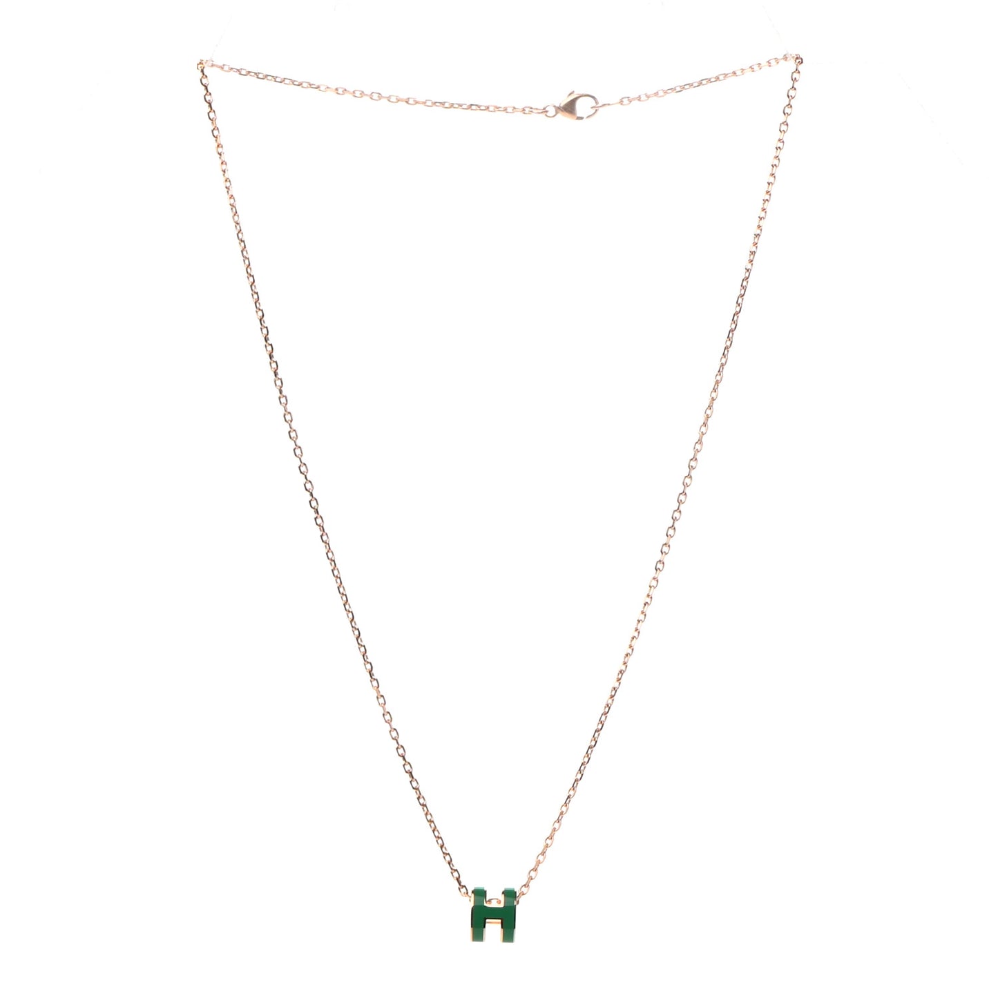 Lacquered Rose Gold Mini Pop H Pendant Necklace Vert Malachite