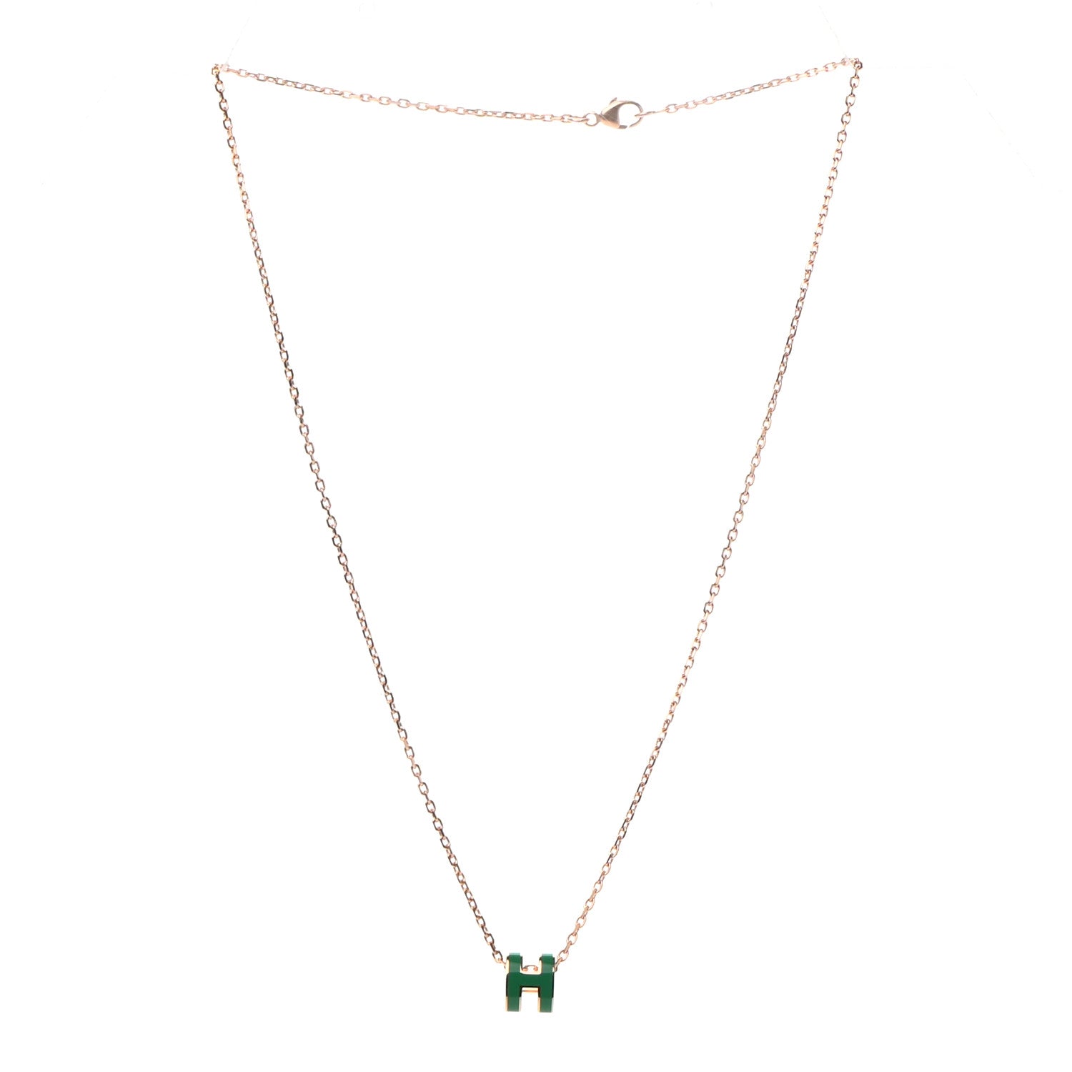 Hermes Lacquered Rose Gold Mini Pop H Pendant Necklace Vert Malachite 3 of 7