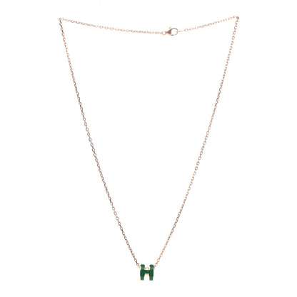 Hermes Lacquered Rose Gold Mini Pop H Pendant Necklace Vert Malachite 3 of 7