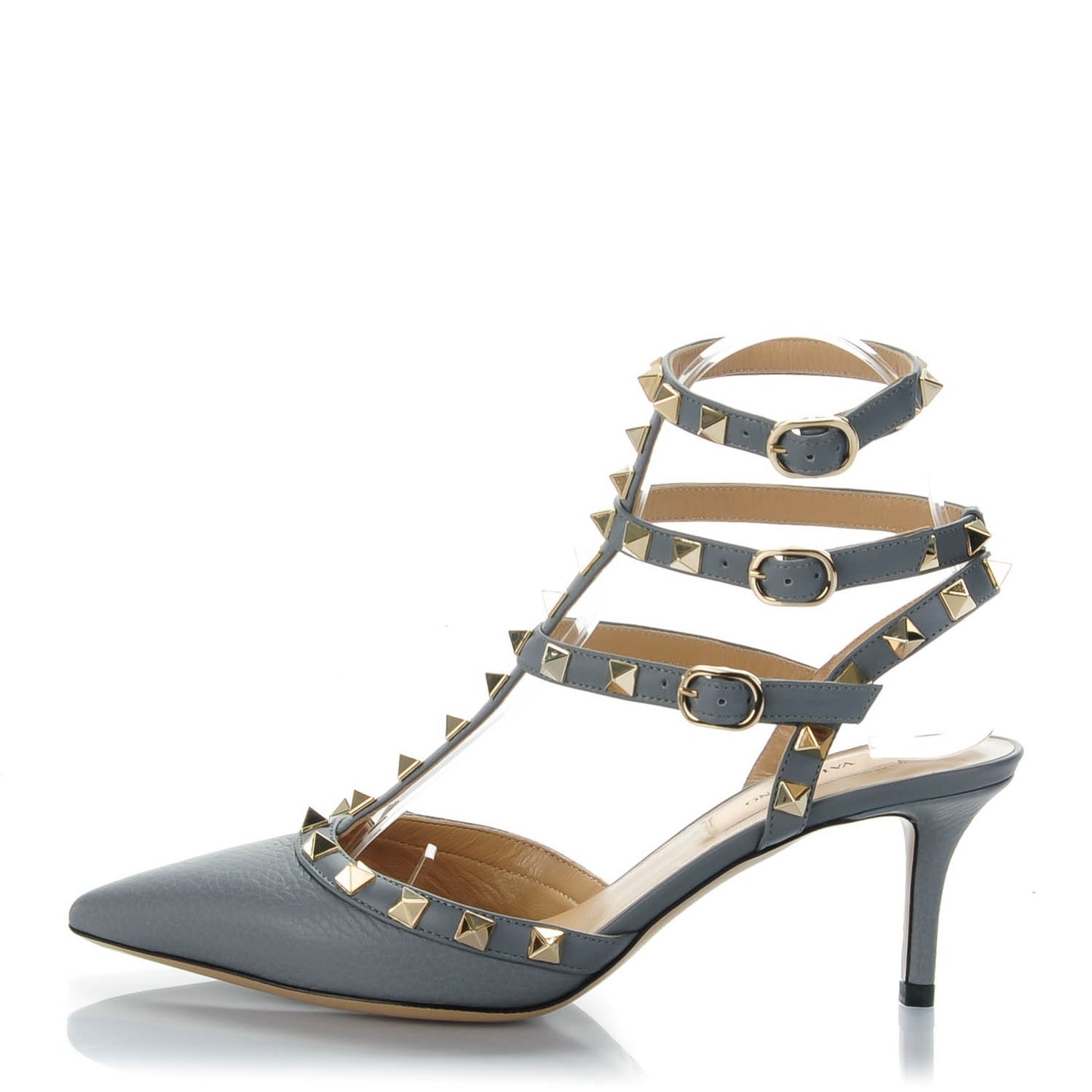 Pebbled Calfskin Rockstud Ankle Strap 65mm Pumps 36.5 Sky Sorbet