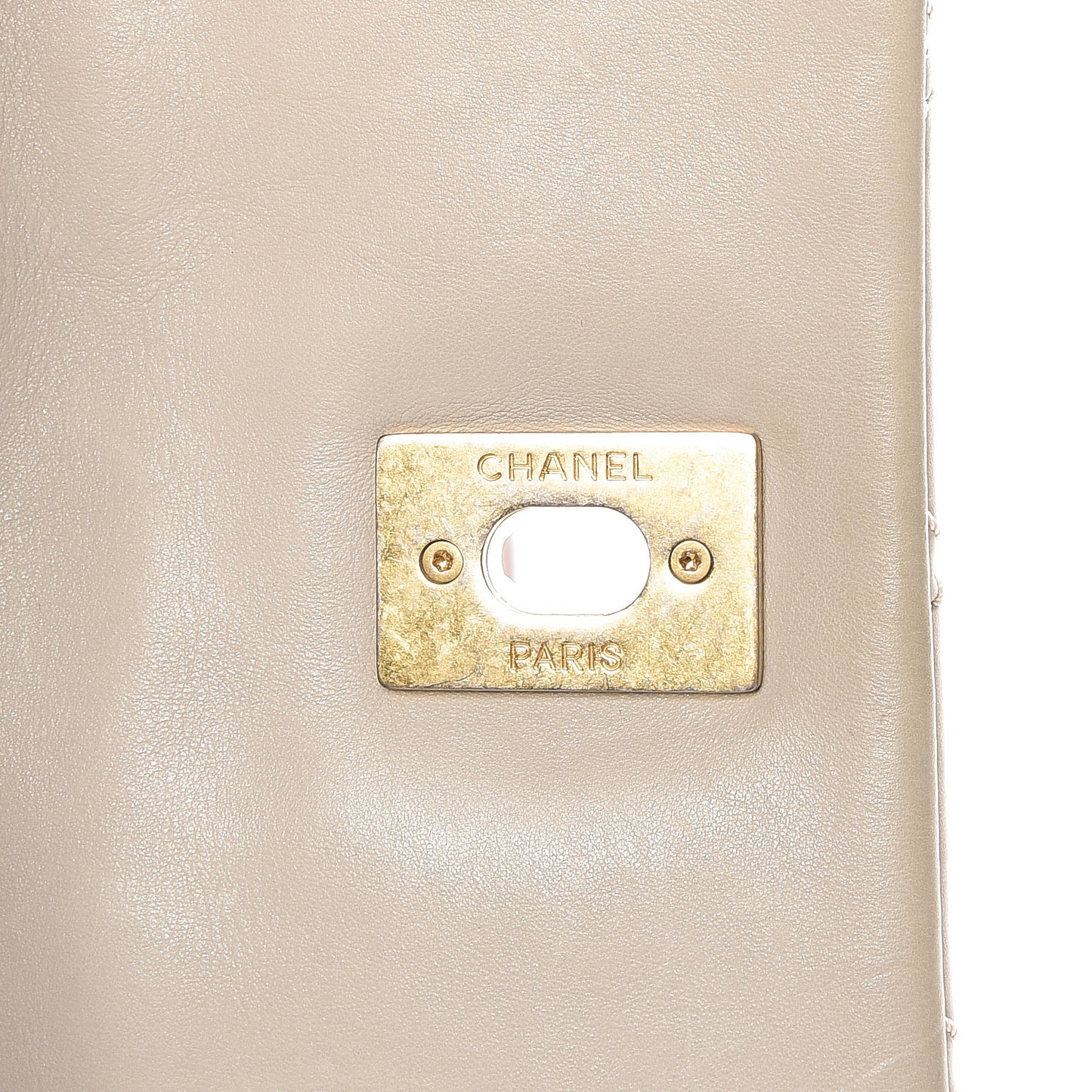 Calfskin Quilted Retro Chain Flap Beige