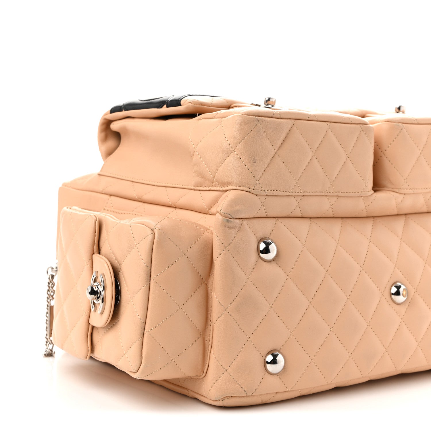 Chanel Calfskin Quilted Large Cambon Multipocket Reporter Beige Black 9 of 10