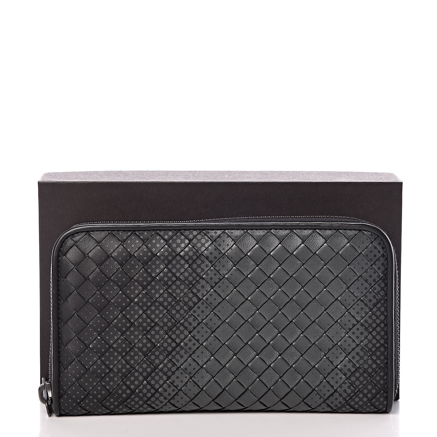 Bottega Veneta Nappa Intrecciato Gradient Spotted Zip Around Wallet Black Gray 13 of 13