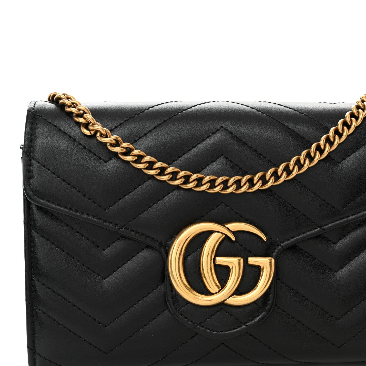 Gucci Calfskin Matelasse GG Marmont Chain Wallet Black 8 of 11