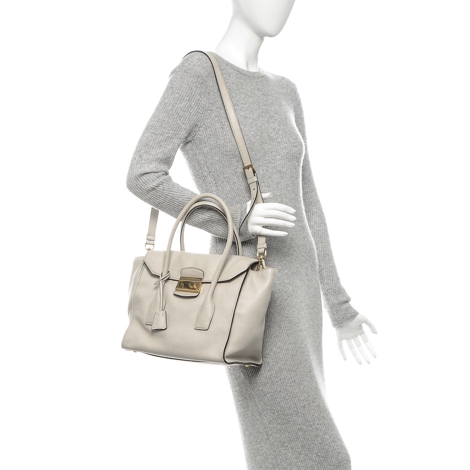 Prada Vitello Daino Twin Pocket Tote Talco 2 of 8