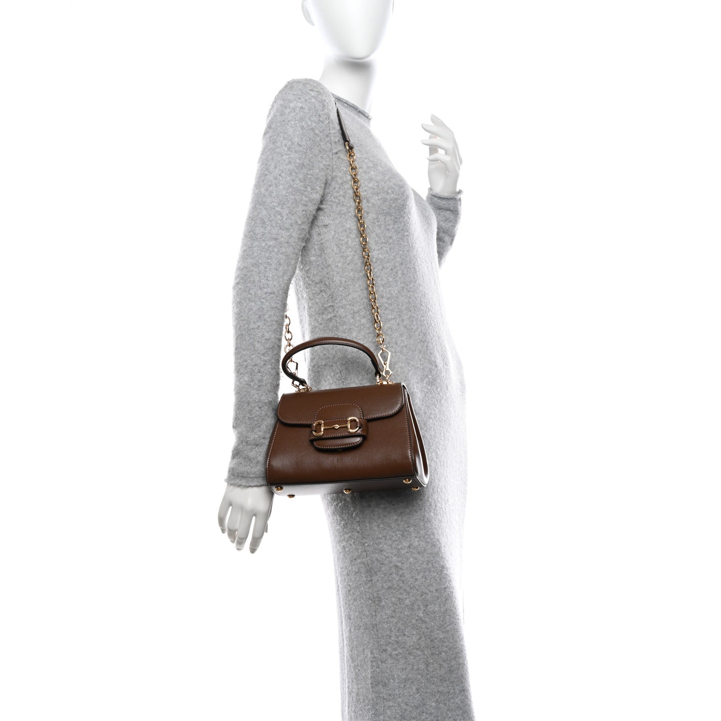 Glazed Textured Calfskin Mini Horsebit 1955 Top Handle Flap Bag Brown Sugar