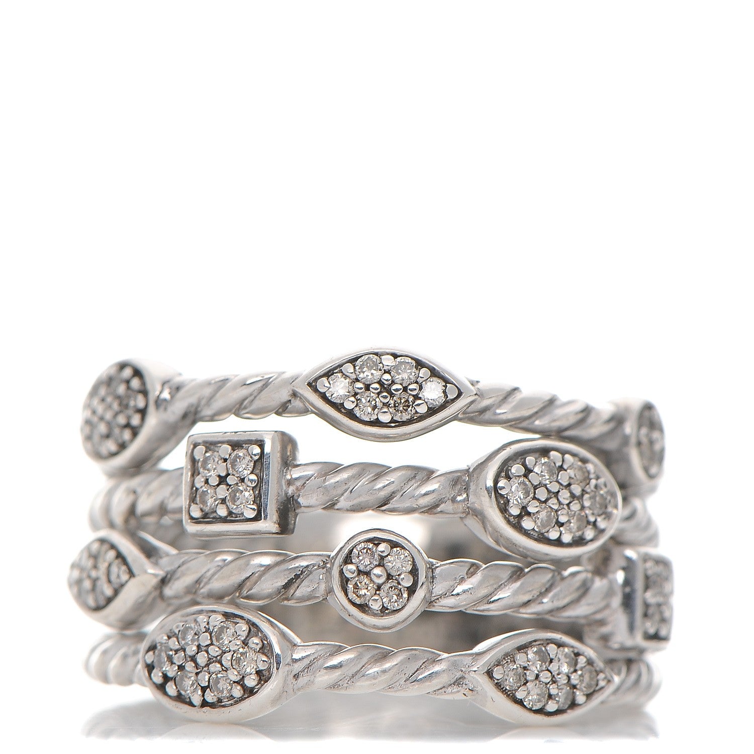 David Yurman Sterling Silver Diamond Confetti 4 Row Ring 57 8 1 of 5