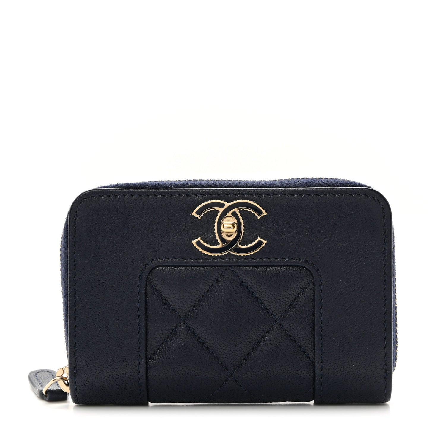 Sheepskin Quilted Vintage Mademoiselle Zip Coin Purse Navy Blue