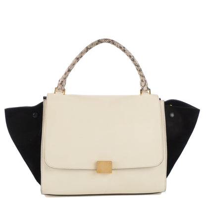 Celine Calfskin Suede Whipsnake Medium Trapeze Black White 1 of 8