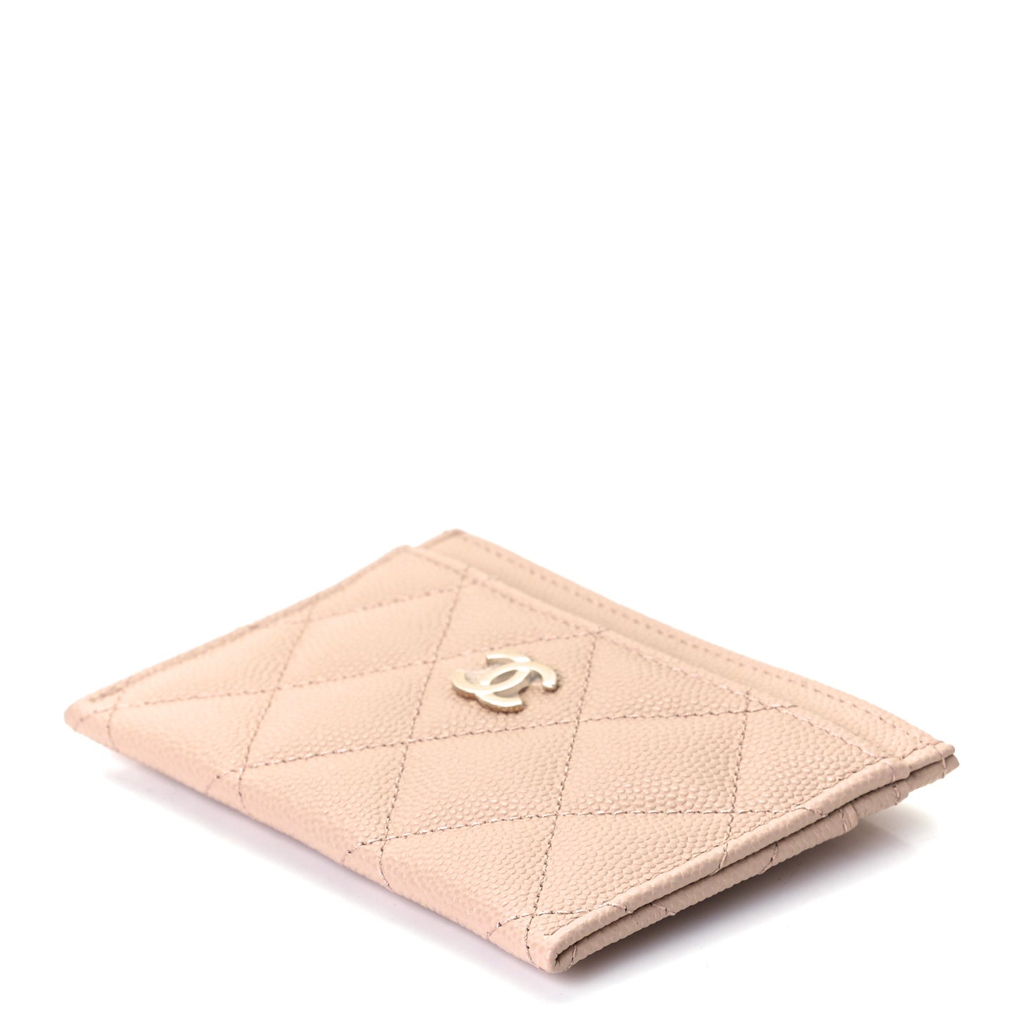Caviar Quilted Card Holder Light Beige