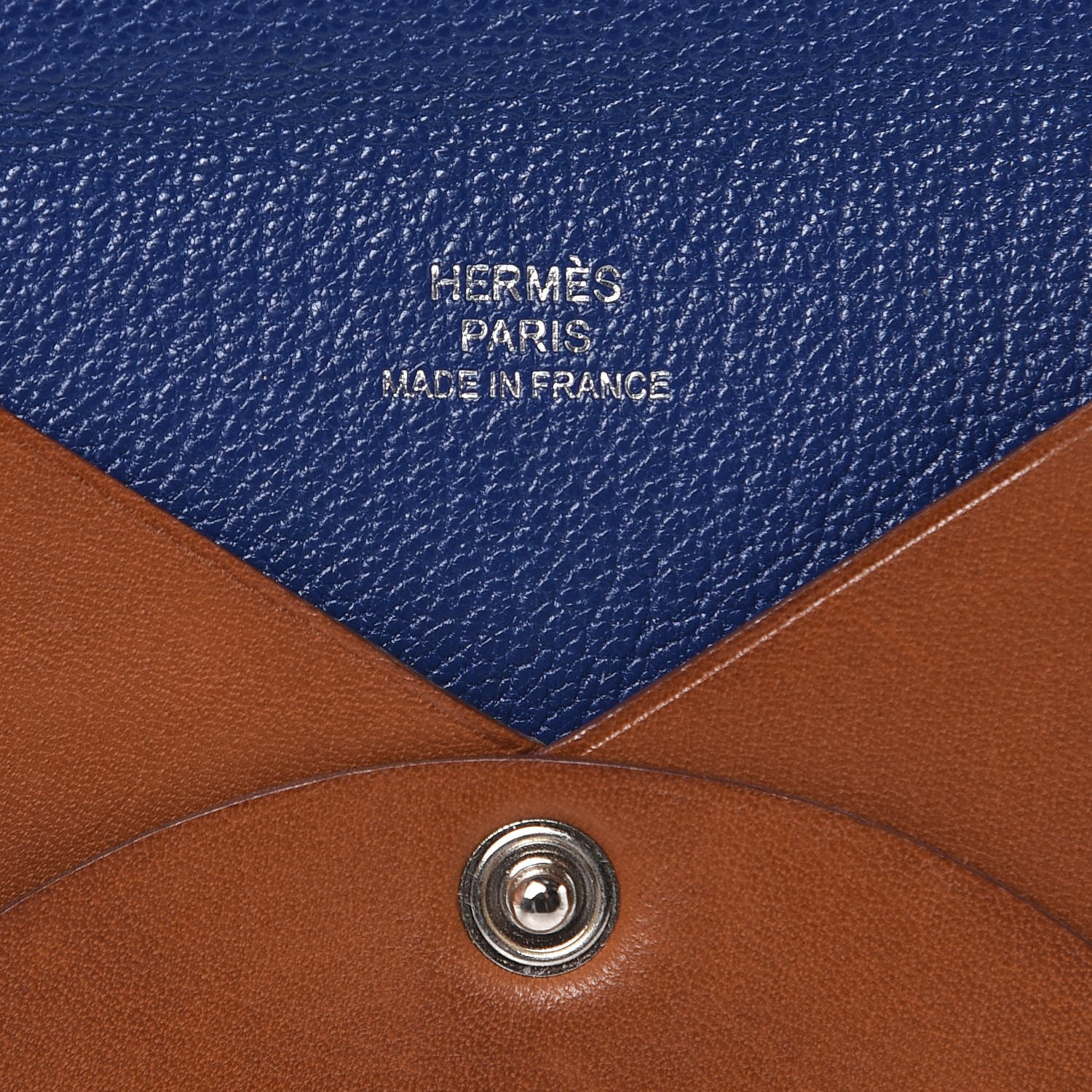Hermes Barenia Calvi Card Case Fauve Blue Saphir 6 of 11