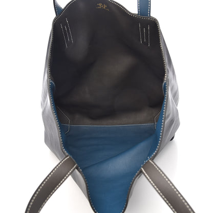 Hermes Veau Sikkim Double Sens 36 Reversible Tote Graphite Black Bleu Thalassa 11 of 19