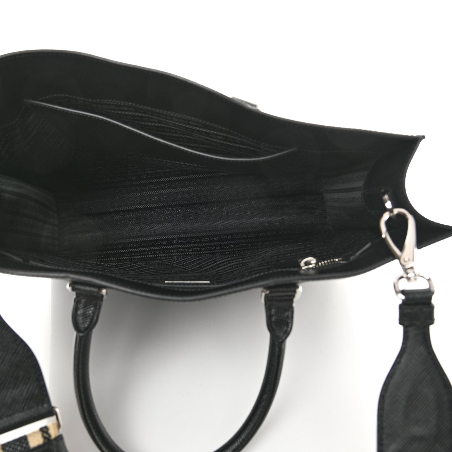Saffiano Cuir Triangle Logo Embossed Vertical Tote Black