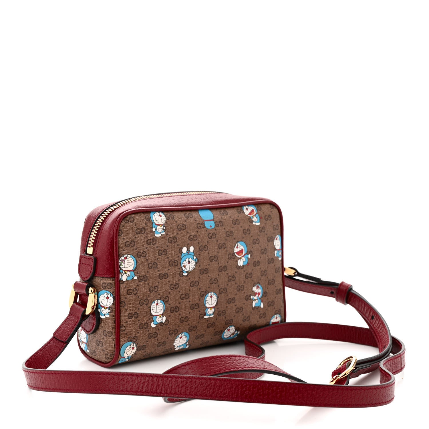 Gucci X DORAEMON Mini Vintage GG Supreme Monogram Camera Bag Beige Cherry Red 3 of 10
