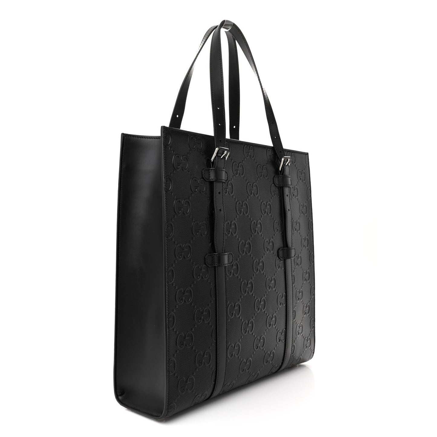 Calfskin GG Tennis Embossed Medium Tote Bag Black
