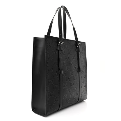 Gucci Calfskin GG Tennis Embossed Medium Tote Bag Black 3 of 11