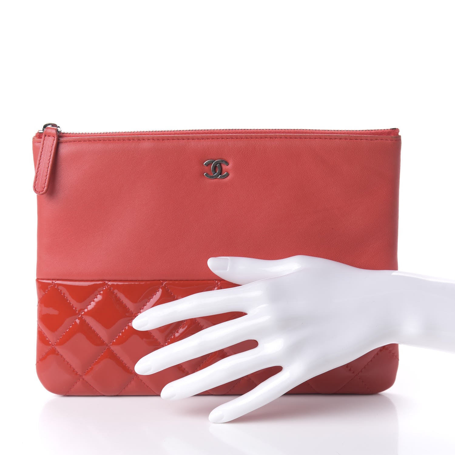 Chanel Calfskin Patent Quilted Medium Cosmetic Case Red 2 of 11