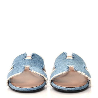 Hermes Denim Fringe Oasis Sandals 37 Bleu Clair 2 of 8