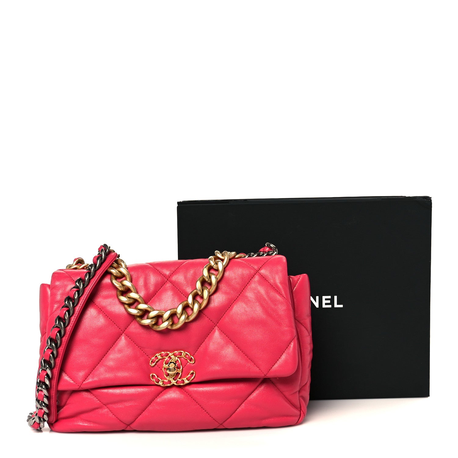 Chanel Goatskin Quilted Large Chanel 19 Flap Dark Pink 1794546