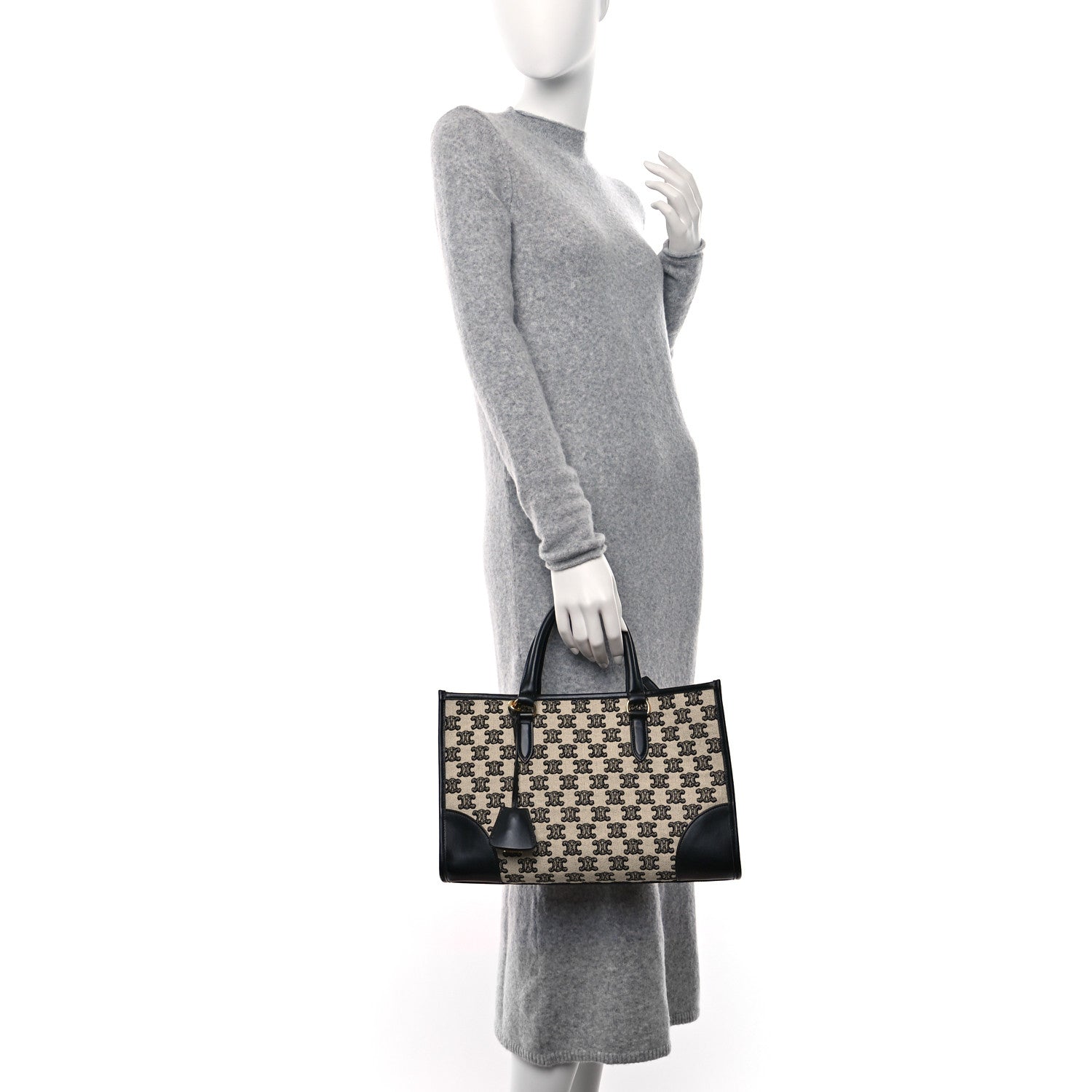 Celine Canvas Calfskin Triomphe Embroidered Mini Horizontal Cabas Black 2 of 8