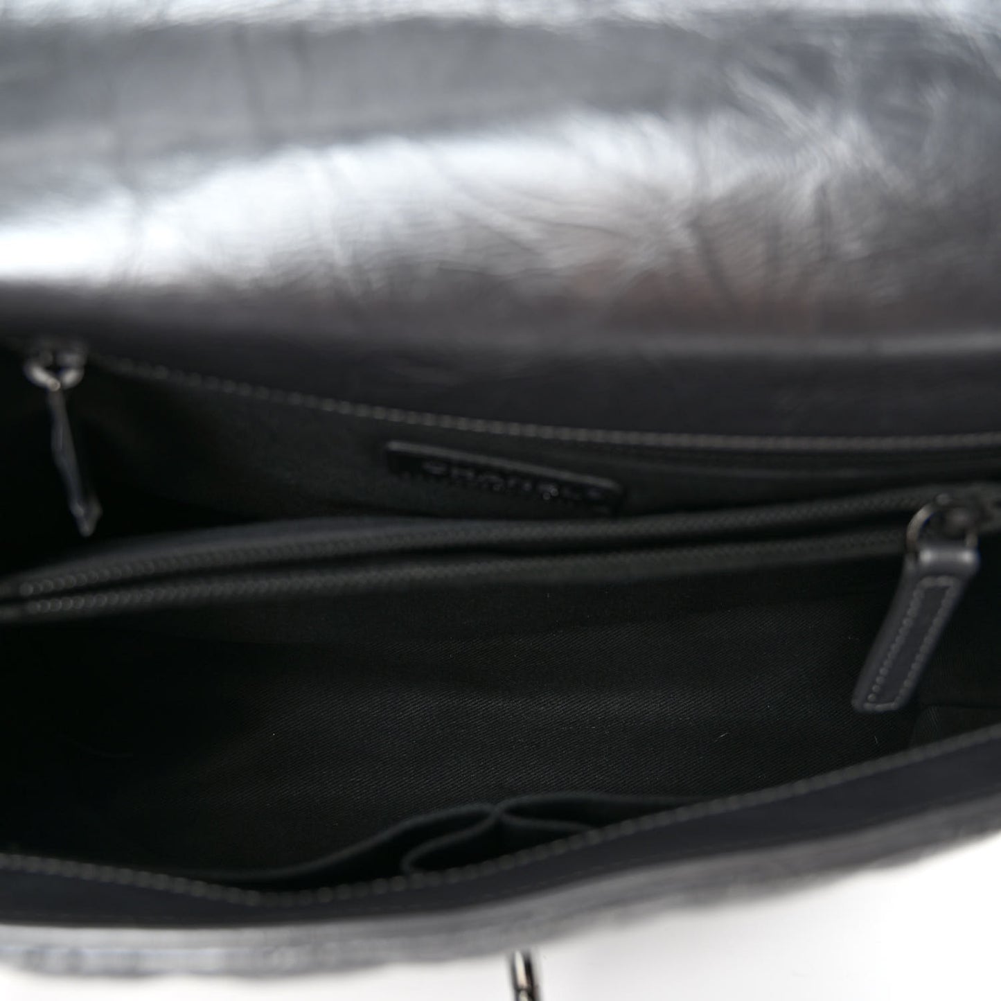 Metallic Aged Calfskin Quilted Medium Coco Handle Flap Charcoal