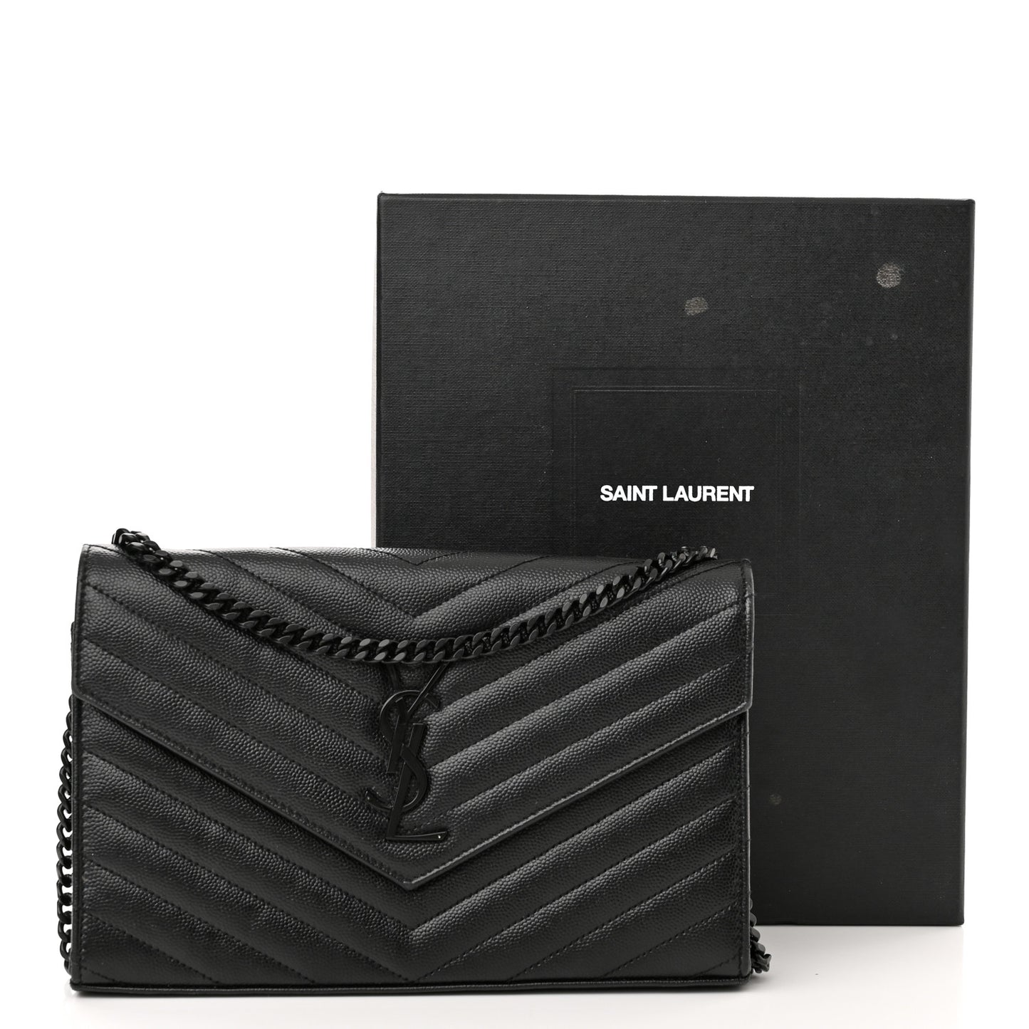 Grain De Poudre Matelasse Chevron Monogram Monochrome Chain Wallet Black