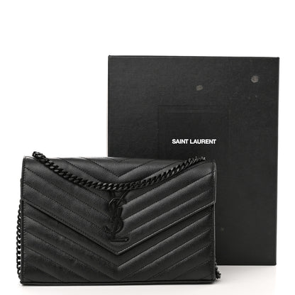 Saint Laurent Grain De Poudre Matelasse Chevron Monogram Monochrome Chain Wallet Black 11 of 11