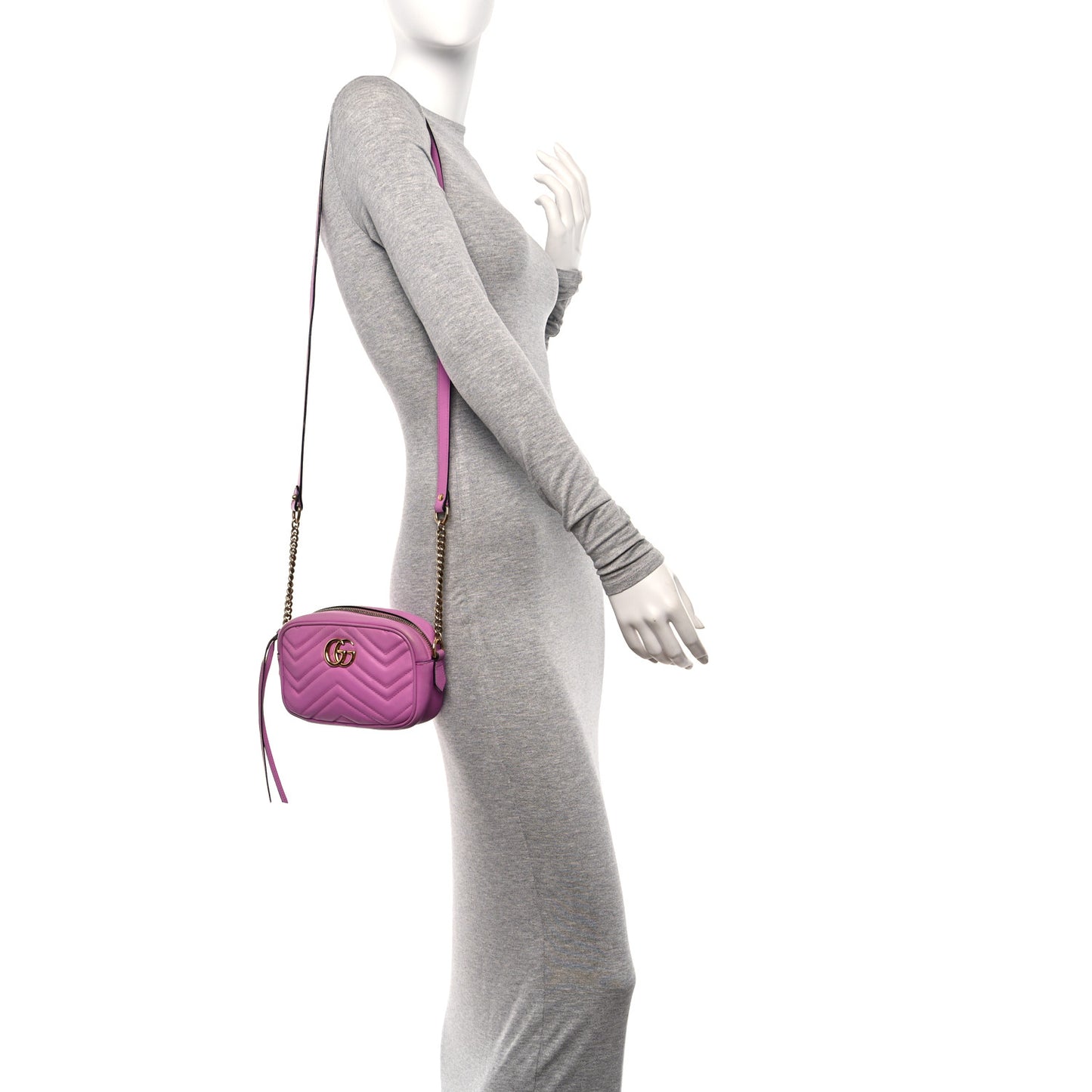 Calfskin Matelasse Mini GG Marmont Chain Shoulder Bag Candy Mousse