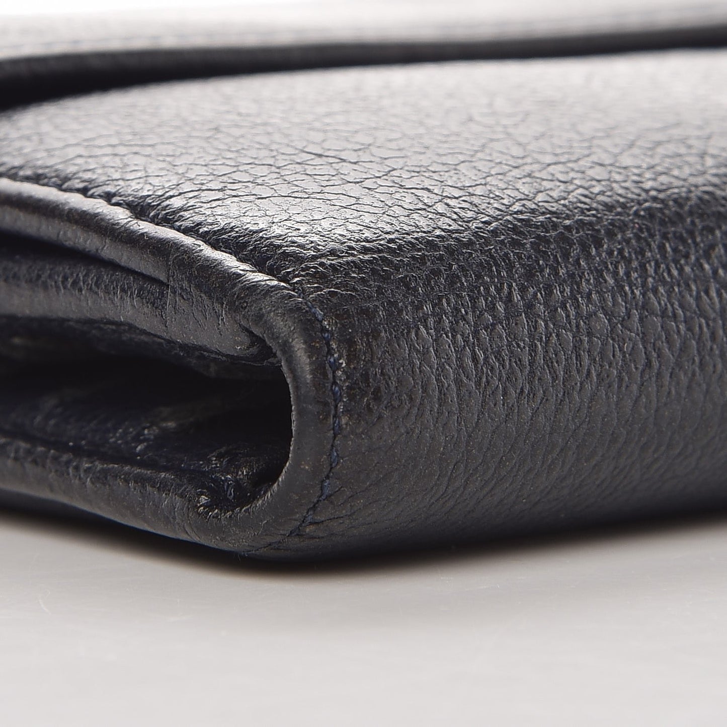 Glazed Goatskin Camellia Embossed French Flap Wallet Black